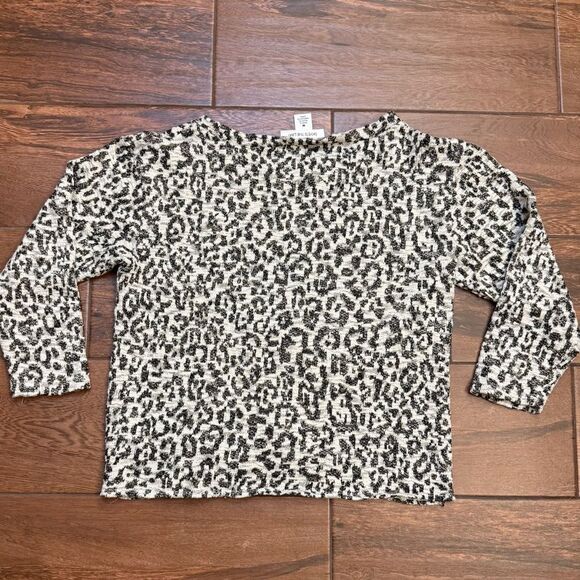 Skyes The Limit Twist Front Woman Animal Print Textured Sweater Gold Thread Sz M - Picture 7 of 8